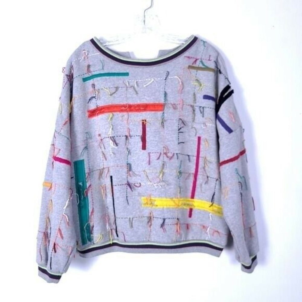 Anthropologie x THE UGLY GIRL Loose Thread Fringe Lace Up Bow Sweater S
